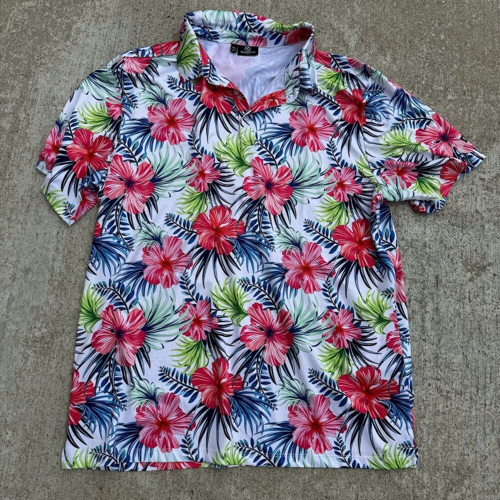 Greenside Golf Polo Shirt Mens XXL 2XL Golf Blue Maldives Floral Print Colorful